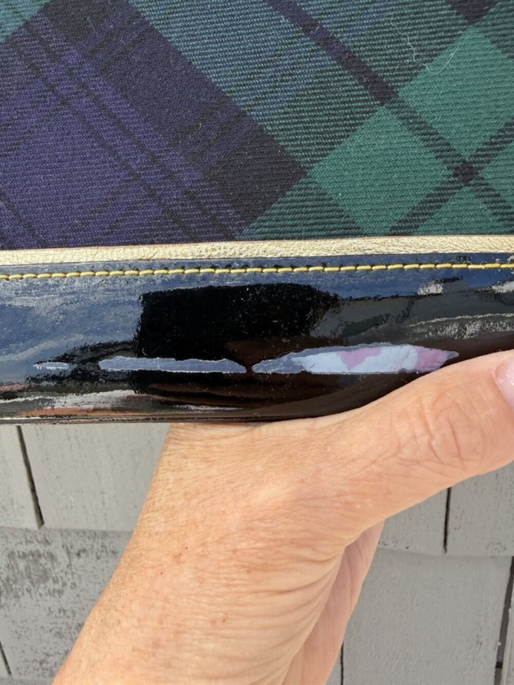 Dooney & Bourke green blue tartan plaid patent leather clutch tasseled preppy - Picture 7 of 11
